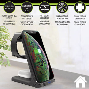 Boost Station de Recharge Sans Fil 3 en 1 pour Téléphone, Montre et Écouteurs, 15 W, Noir - Simple Boutique