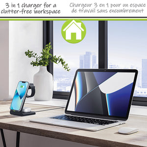 Boost Station de Recharge Sans Fil 3 en 1 pour Téléphone, Montre et Écouteurs, 15 W, Noir - Simple Boutique