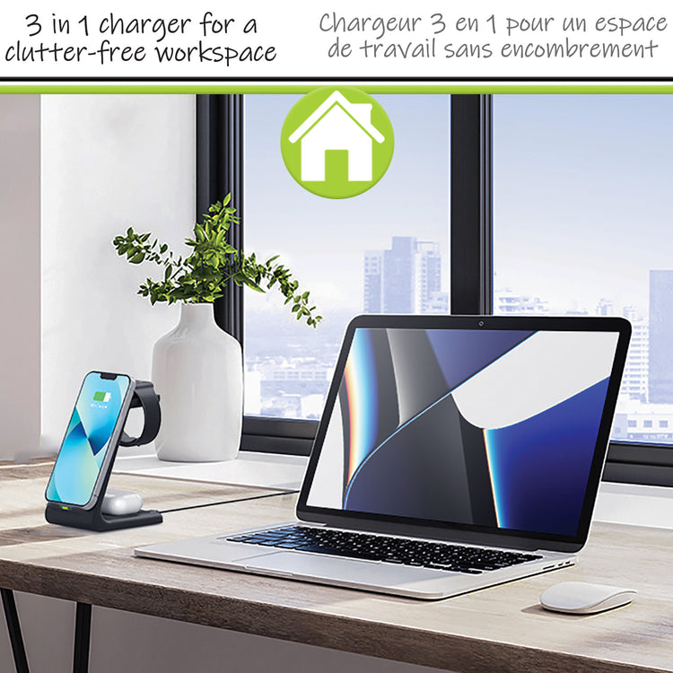 Boost Station de Recharge Sans Fil 3 en 1 pour Téléphone, Montre et Écouteurs, 15 W, Noir - Simple Boutique