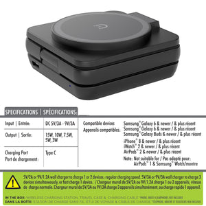 Boost Station de Recharge Sans Fil Magnétique Pliable 3 en 1, 15 W, avec Étui de Voyage, Noir - Simple Boutique