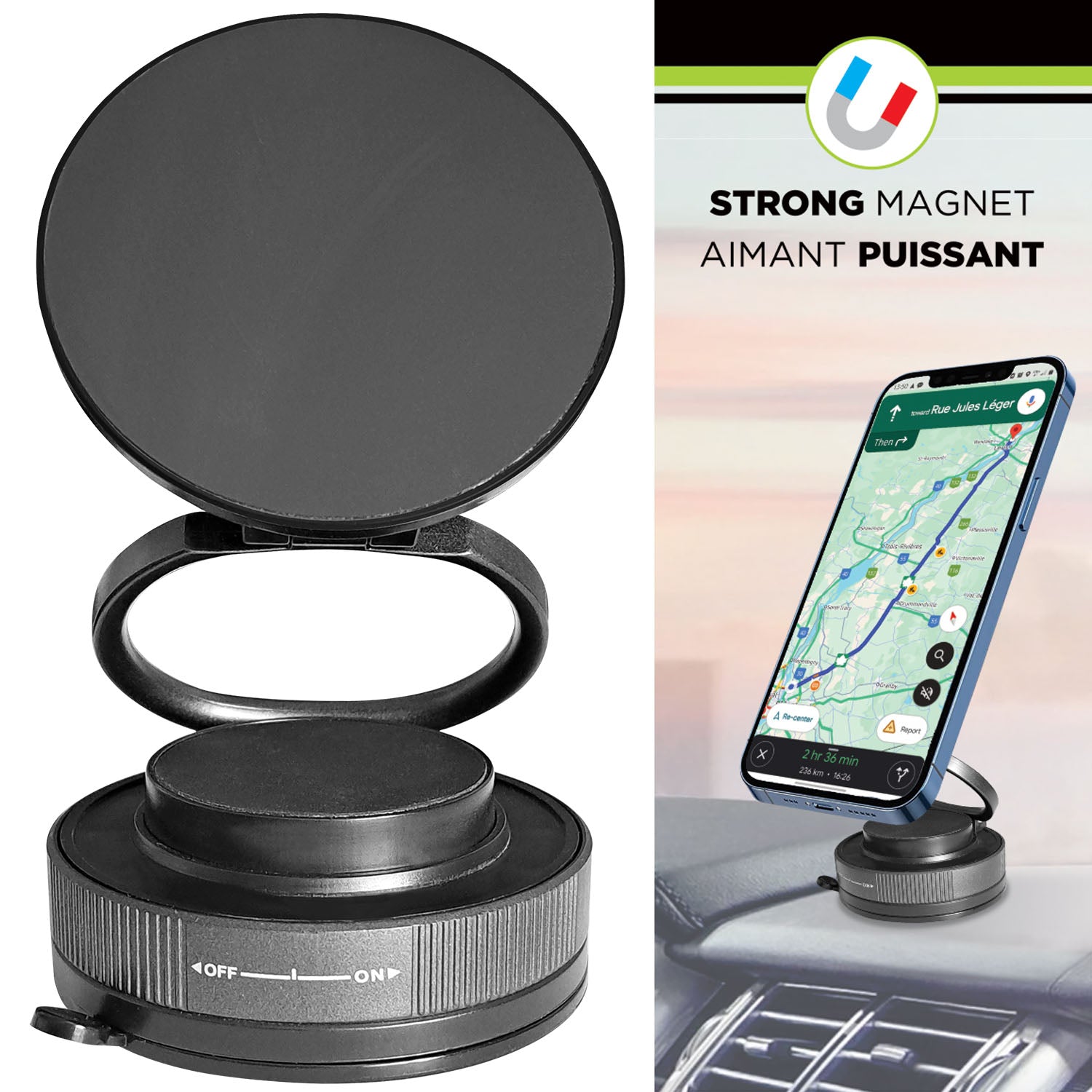 Boost Support Magnétique de Téléphone à Ventouse Tourner et Verrouiller, Rotation 360° - Simple Boutique