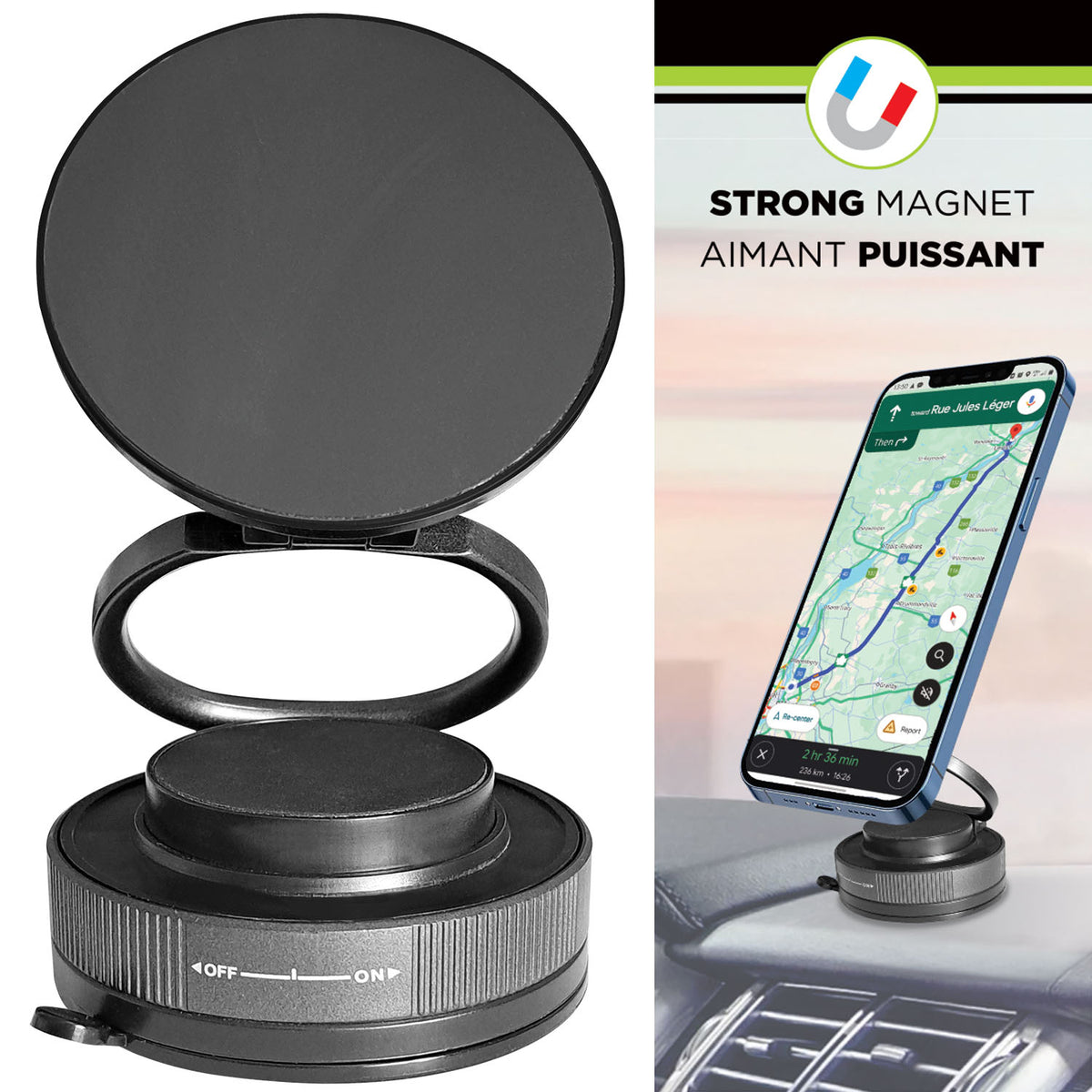 Boost Support Magnétique de Téléphone à Ventouse Tourner et Verrouiller, Rotation 360° - Simple Boutique