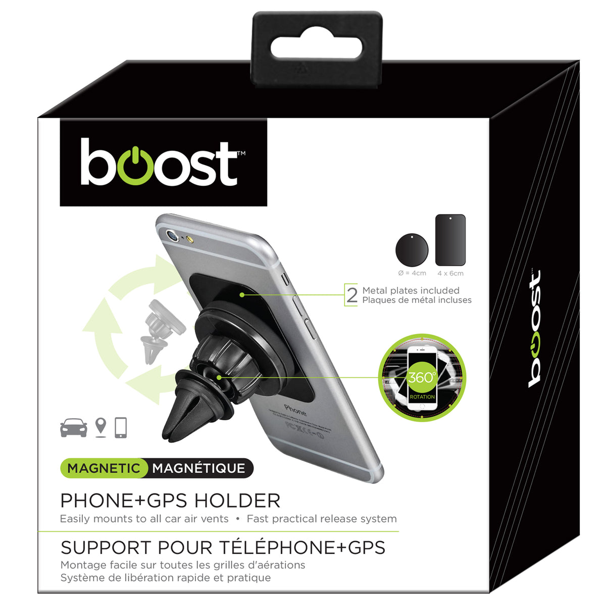 Boost Support Magnétique de Téléphone pour Grille d'Aération d'Auto, Rotation 360°, Noir - Simple Boutique