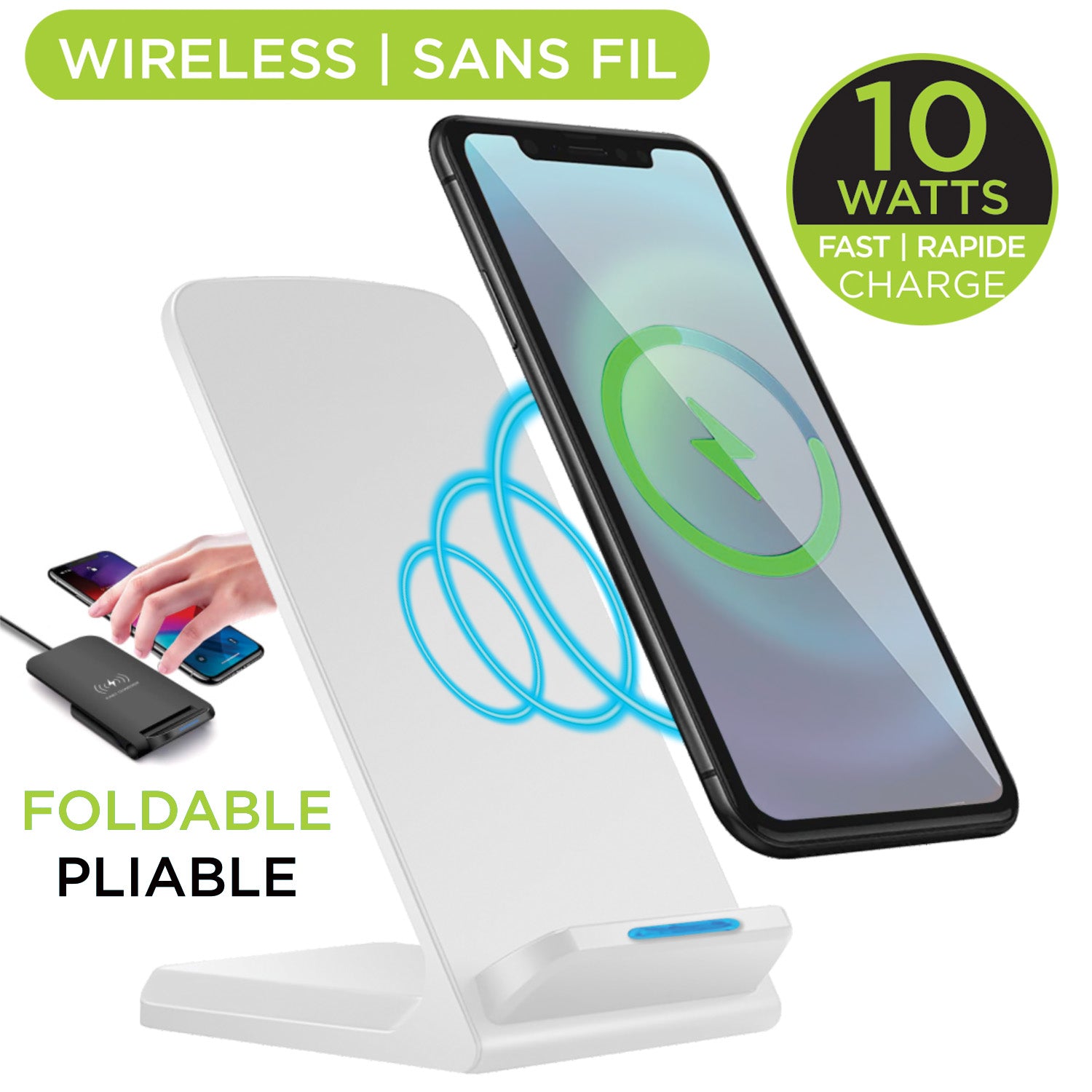 Boost Support de Chargement Sans Fil Pliable 10 W pour Téléphone, Blanc - Simple Boutique