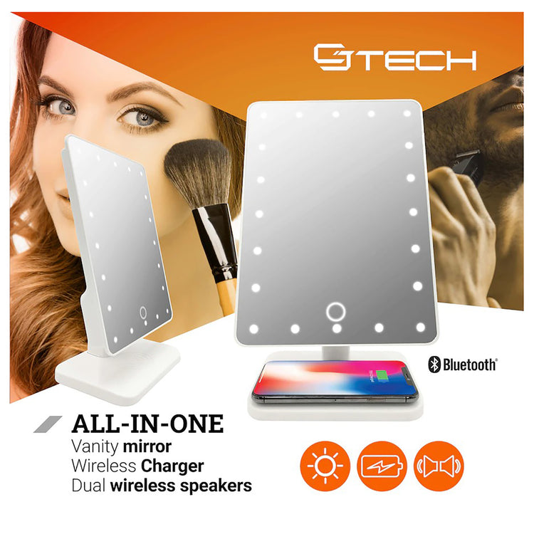 CJ Tech - Miroir sur Pied avec Éclairage LED, Haut-parleurs Bluetooth Et Chargeur Sans-Fil Intégré, Blanc - Simple Boutique