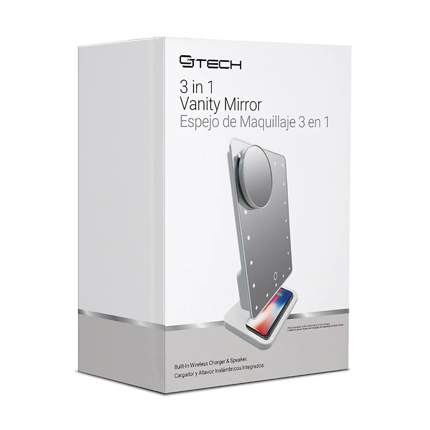 CJ Tech - Miroir sur Pied avec Éclairage LED, Haut-parleurs Bluetooth Et Chargeur Sans-Fil Intégré, Blanc - Simple Boutique