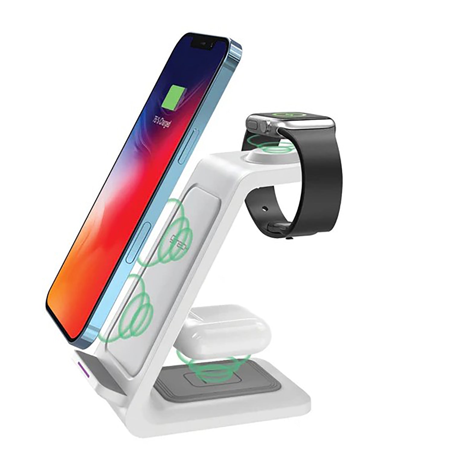 CJ Tech - Station de Recharge Sans-Fil Qi 3 en 1, 15 Watts, Blanc - Simple Boutique