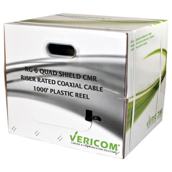 Câble Coaxial RG6 Quadruple Blindage Intérieur 18 AWG, CMR, Noir, Bobine de 1000 pieds - Simple Boutique