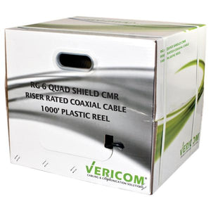 Câble Coaxial RG6 Quadruple Blindage Intérieur 18 AWG, CMR, Noir, Bobine de 1000 pieds - Simple Boutique