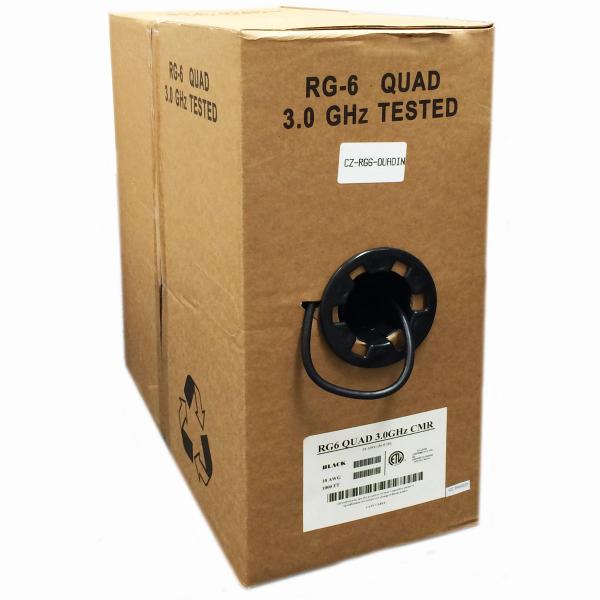 Câble Coaxial RG6 Quadruple Blindage Intérieur 18 AWG, FT4, Noir, Bobine de 1000 pieds - Simple Boutique
