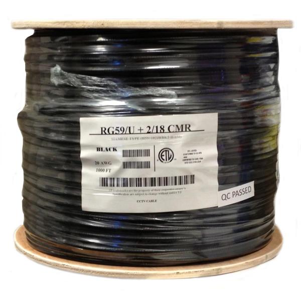 Câble Coaxial Vidéo RG59 20 AWG avec Alimentation 18 AWG 2 Conducteurs, CMR, Bobine de 1000 pieds - Simple Boutique