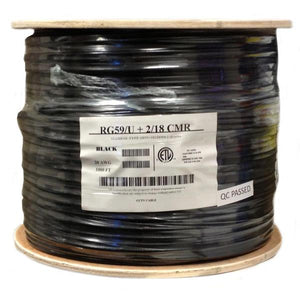 Câble Coaxial Vidéo RG59 20 AWG avec Alimentation 18 AWG 2 Conducteurs, CMR, Bobine de 1000 pieds - Simple Boutique