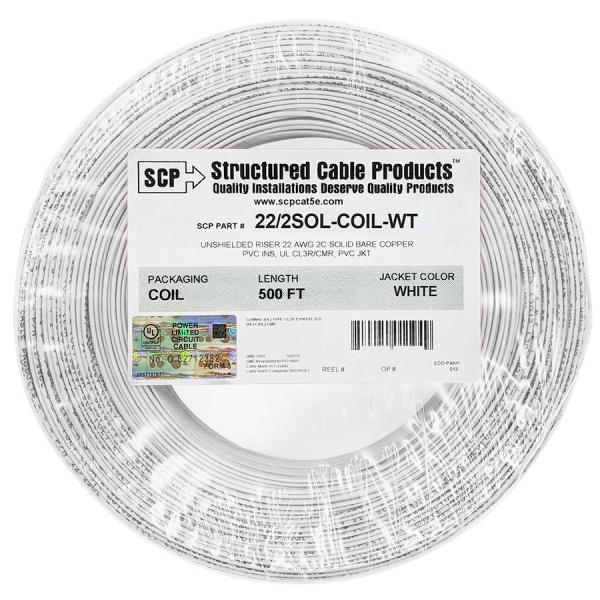 Câble de Sécurité Solide 22 AWG 2 Conducteurs, CMR/CL3R, Blanc, Bobine de 500 pieds - Simple Boutique