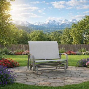 Chaise Berçante de Patio 2 Places Bruxelle – Aluminium et Textilène Greige - Simple Boutique