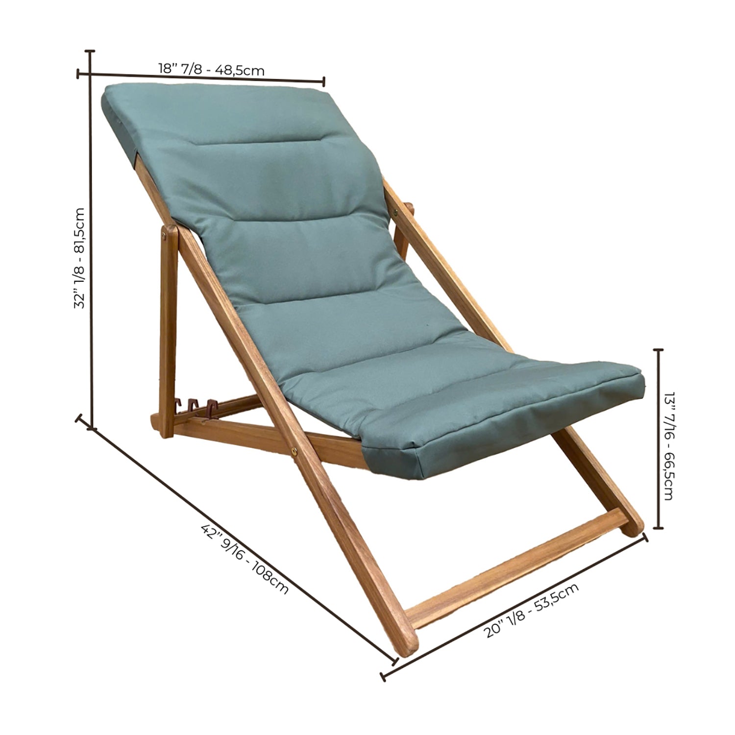 Chaise Transat Pliable, Cadre en Bois et Housse Matelassé, Bleu - Simple Boutique