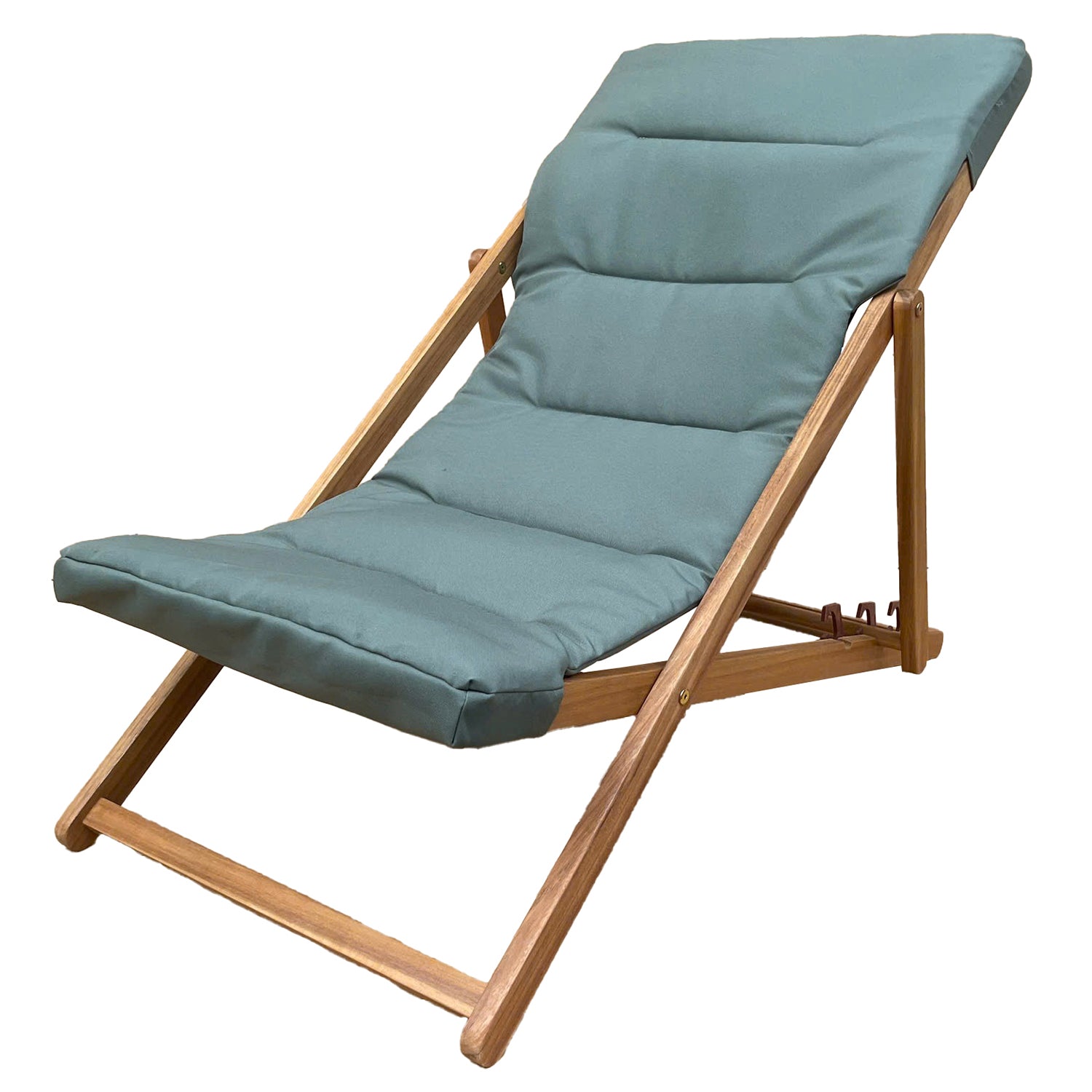 Chaise Transat Pliable, Cadre en Bois et Housse Matelassé, Bleu - Simple Boutique