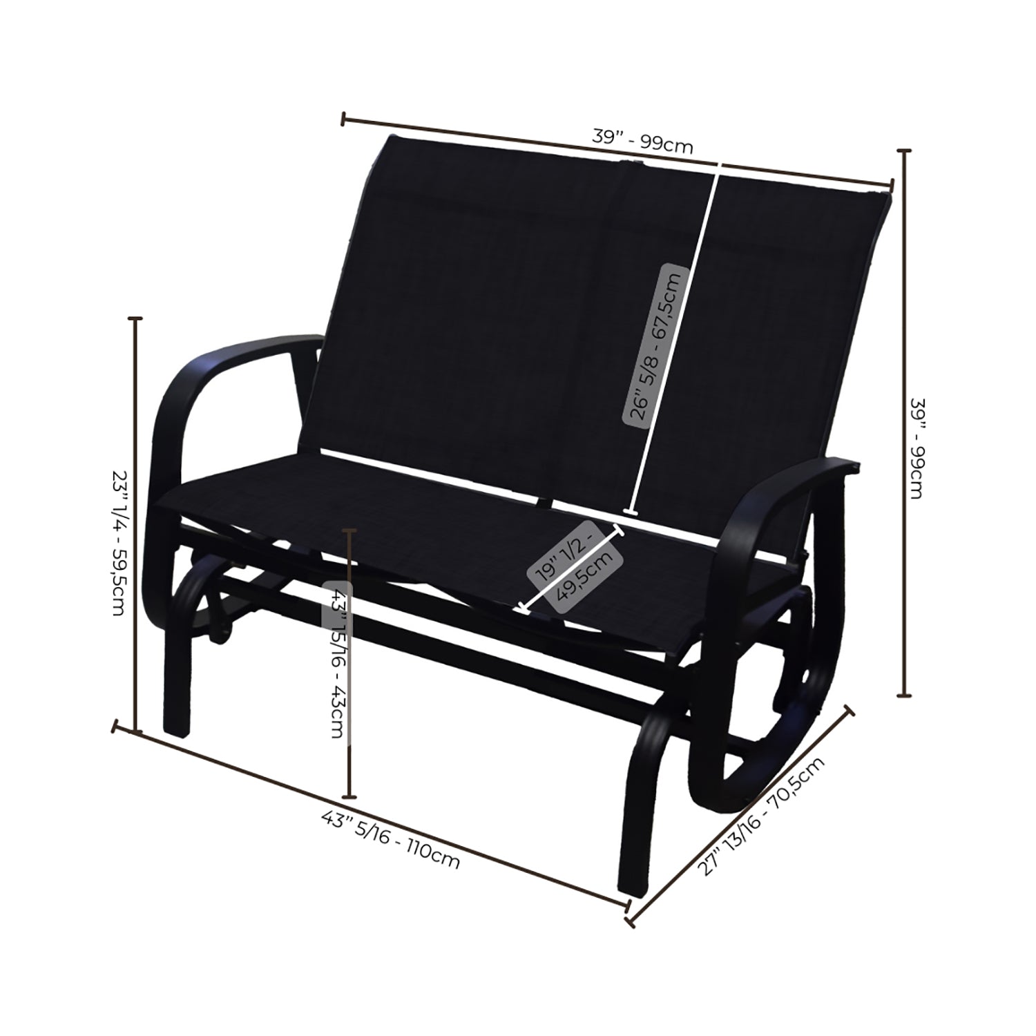 Chaise à Billes 2 Places Extérieur Bruxelle, Fabriqué en Aluminium, Noir - Simple Boutique