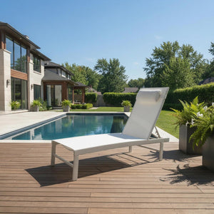Chaise longue de patio inclinable 5 positions aluminium greige - Simple Boutique