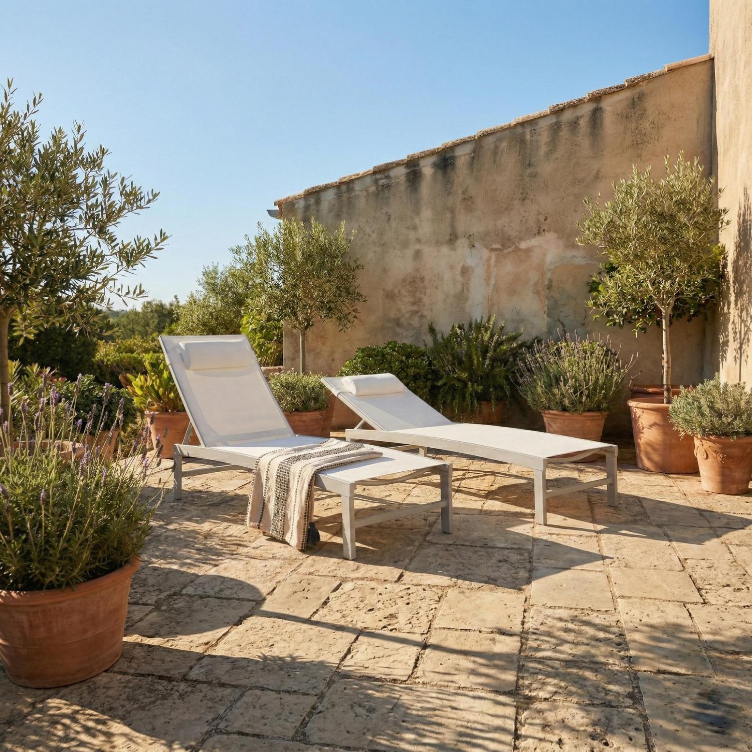 Chaise longue de patio inclinable 5 positions aluminium greige - Simple Boutique