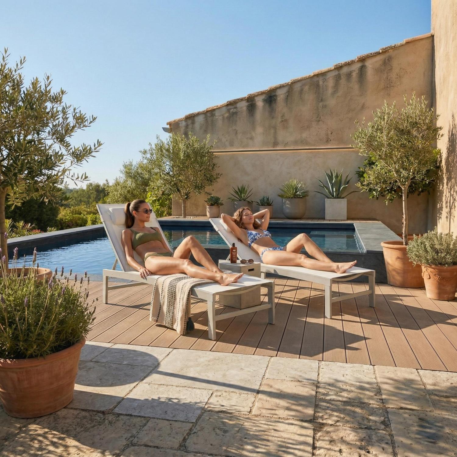 Chaise longue de patio inclinable 5 positions aluminium greige - Simple Boutique
