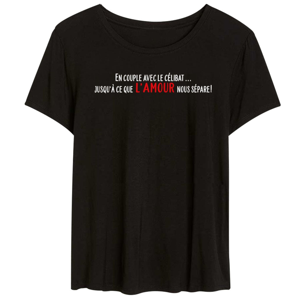 Chantal Lacroix - T-shirt à Col Rond  «Célibataire», Noir (6 Grandeurs Disponibles)