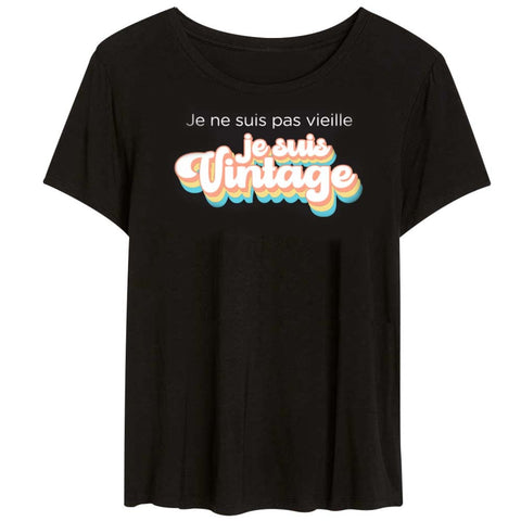 Chantal Lacroix - T-shirt à Col Rond «Je suis vintage», Noir (6 Grandeurs Disponibles)