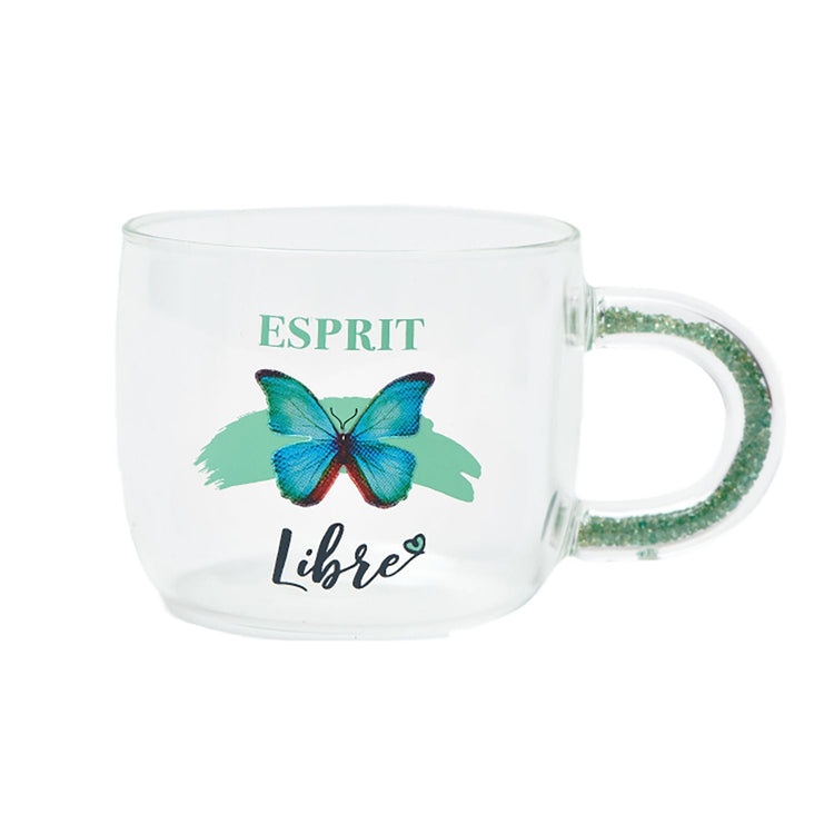 Chantal Lacroix - Tasse en Verre « Esprit libre », Capacité de 350ml, Papillon - Liquidation Vente Finale - Simple Boutique