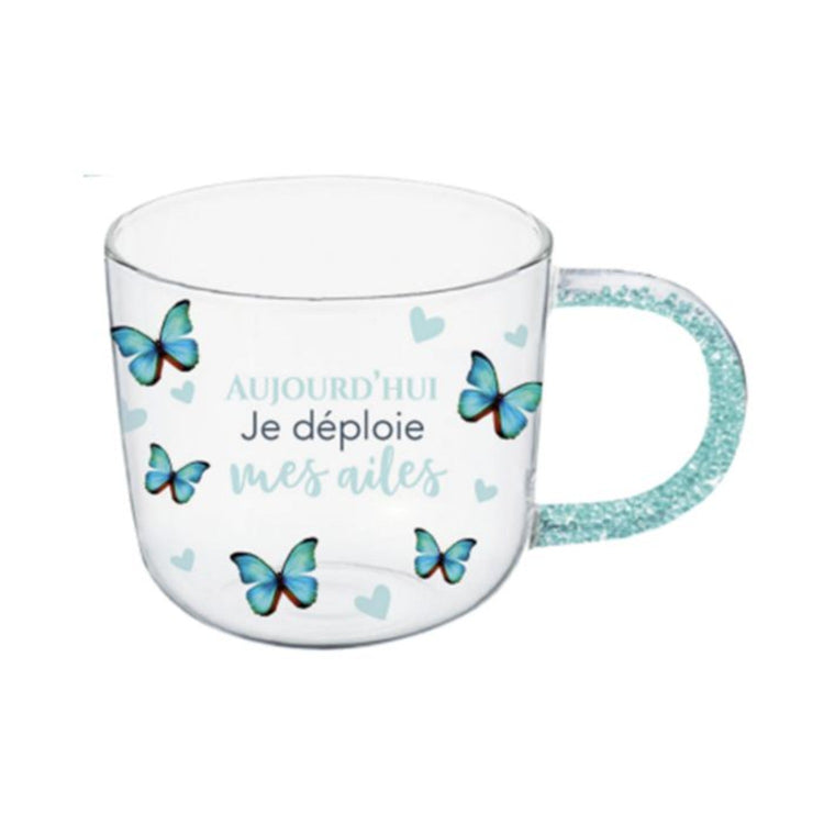 Chantal Lacroix - Tasse en Verre « Papillon », Capacité de 350ml - Liquidation Vente Finale - Simple Boutique