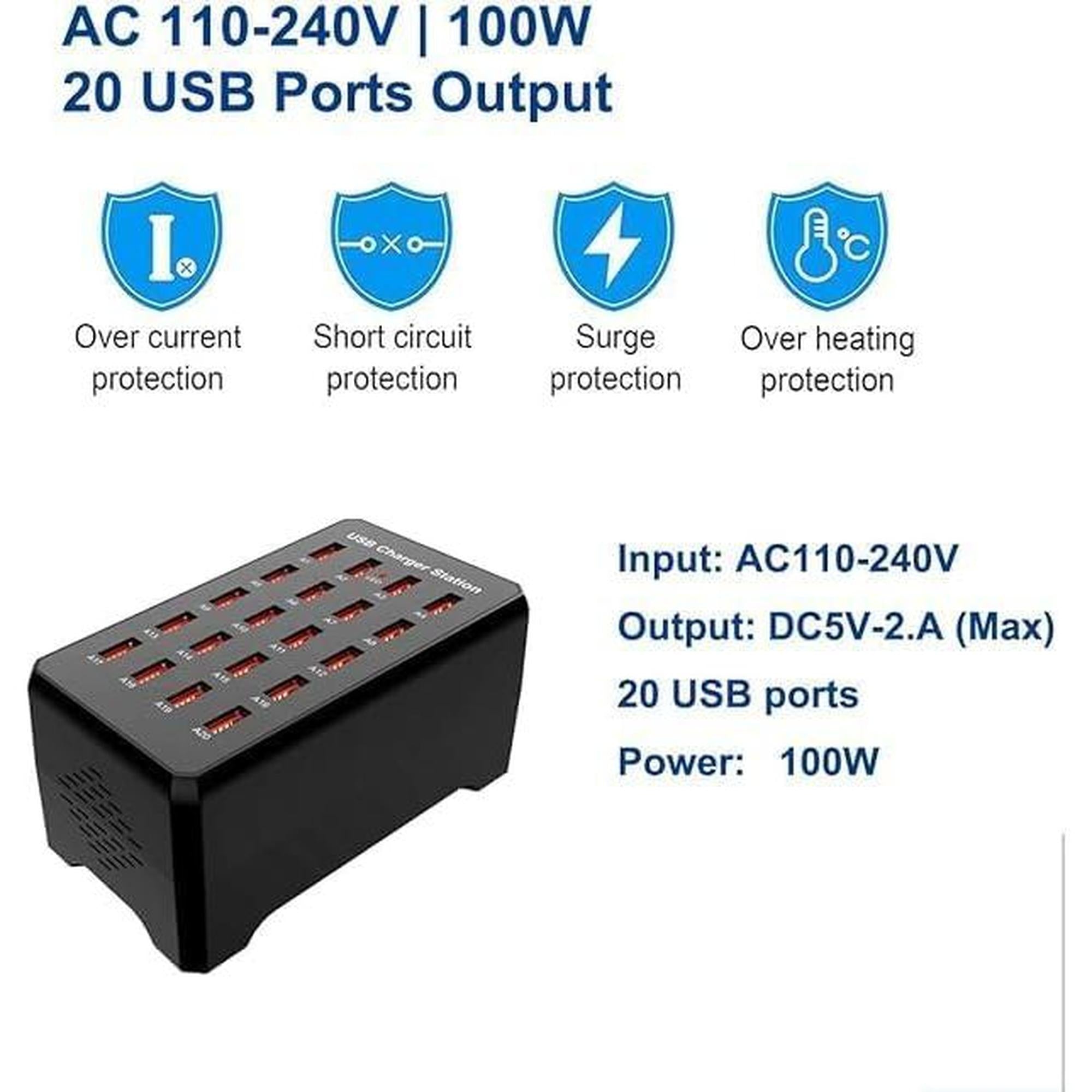 Chargeur USB 20 ports intelligent – Station de recharge multi-appareils compacte pour téléphones et tablettes - Simple Boutique