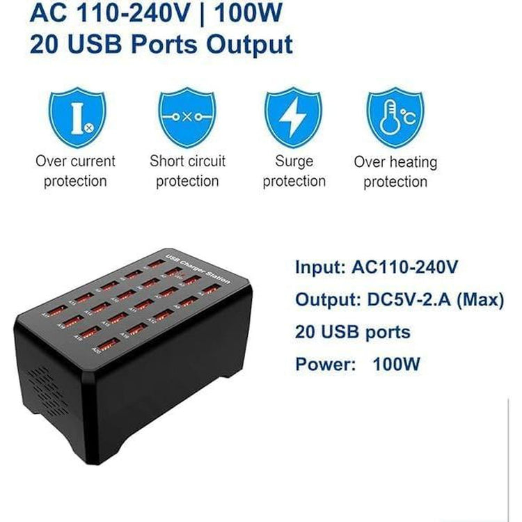 Chargeur USB 20 ports intelligent – Station de recharge multi-appareils compacte pour téléphones et tablettes - Simple Boutique