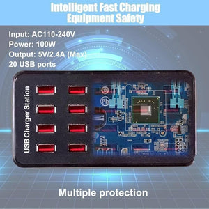 Chargeur USB 20 ports intelligent – Station de recharge multi-appareils compacte pour téléphones et tablettes - Simple Boutique