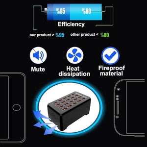 Chargeur USB 20 ports intelligent – Station de recharge multi-appareils compacte pour téléphones et tablettes - Simple Boutique