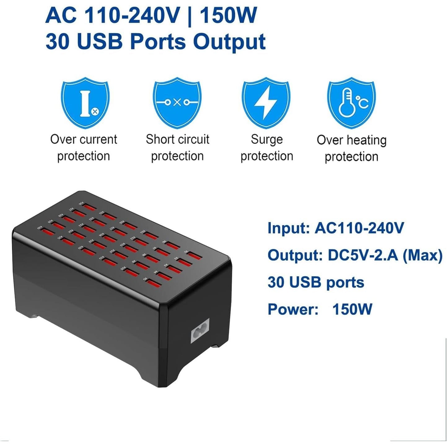 Chargeur USB 30 ports intelligent – Station de recharge multi-appareils compacte pour téléphones et tablettes - Simple Boutique