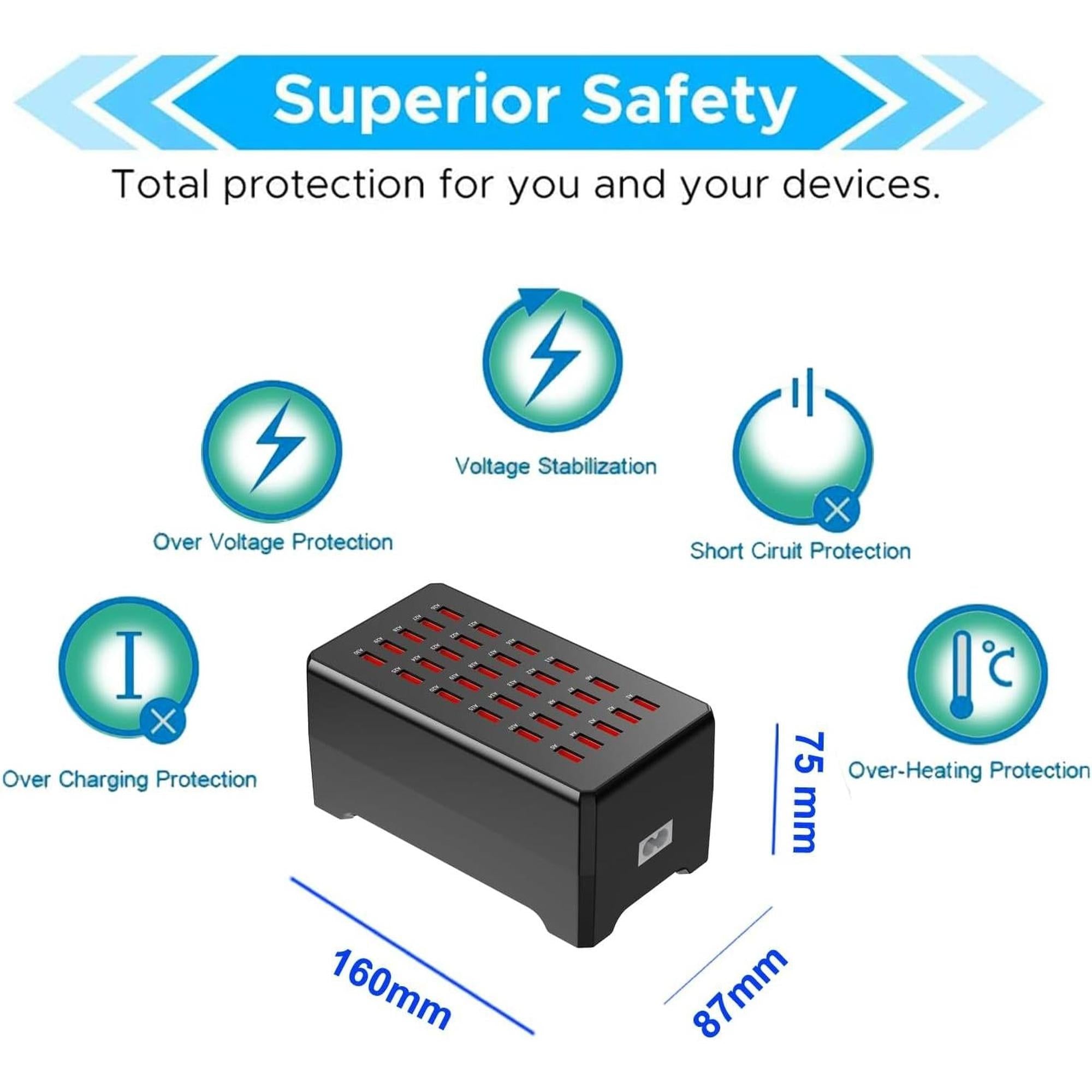 Chargeur USB 30 ports intelligent – Station de recharge multi-appareils compacte pour téléphones et tablettes - Simple Boutique