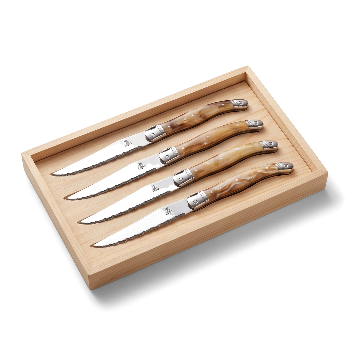Coffret 4 couteaux à steak Laguiole – Corne noire, boîte en pin - Simple Boutique