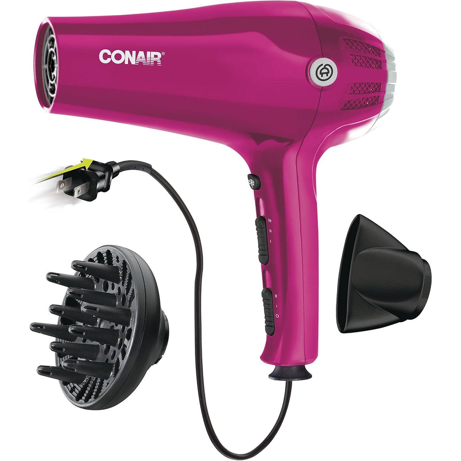 Conair - Sèche-Cheveux avec Enrouleur de Cordon, Technologie Céramique Tourmaline, Rose - Simple Boutique