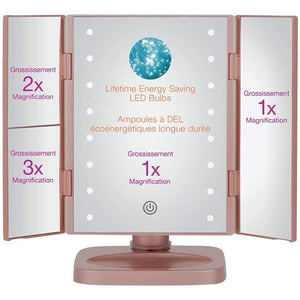 Conair TGBE90C - Miroir de Maquillage à Trois Volets avec Éclairage LED, Rose - Simple Boutique
