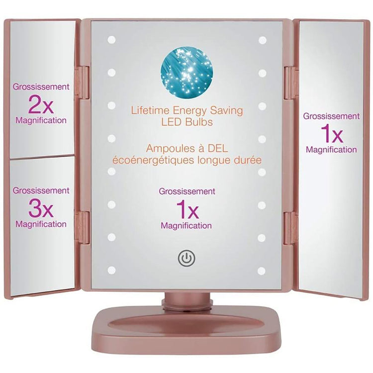 Conair TGBE90C - Miroir de Maquillage à Trois Volets avec Éclairage LED, Rose - Simple Boutique