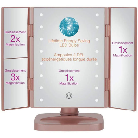 Conair TGBE90C - Miroir de Maquillage à Trois Volets avec Éclairage LED, Rose
