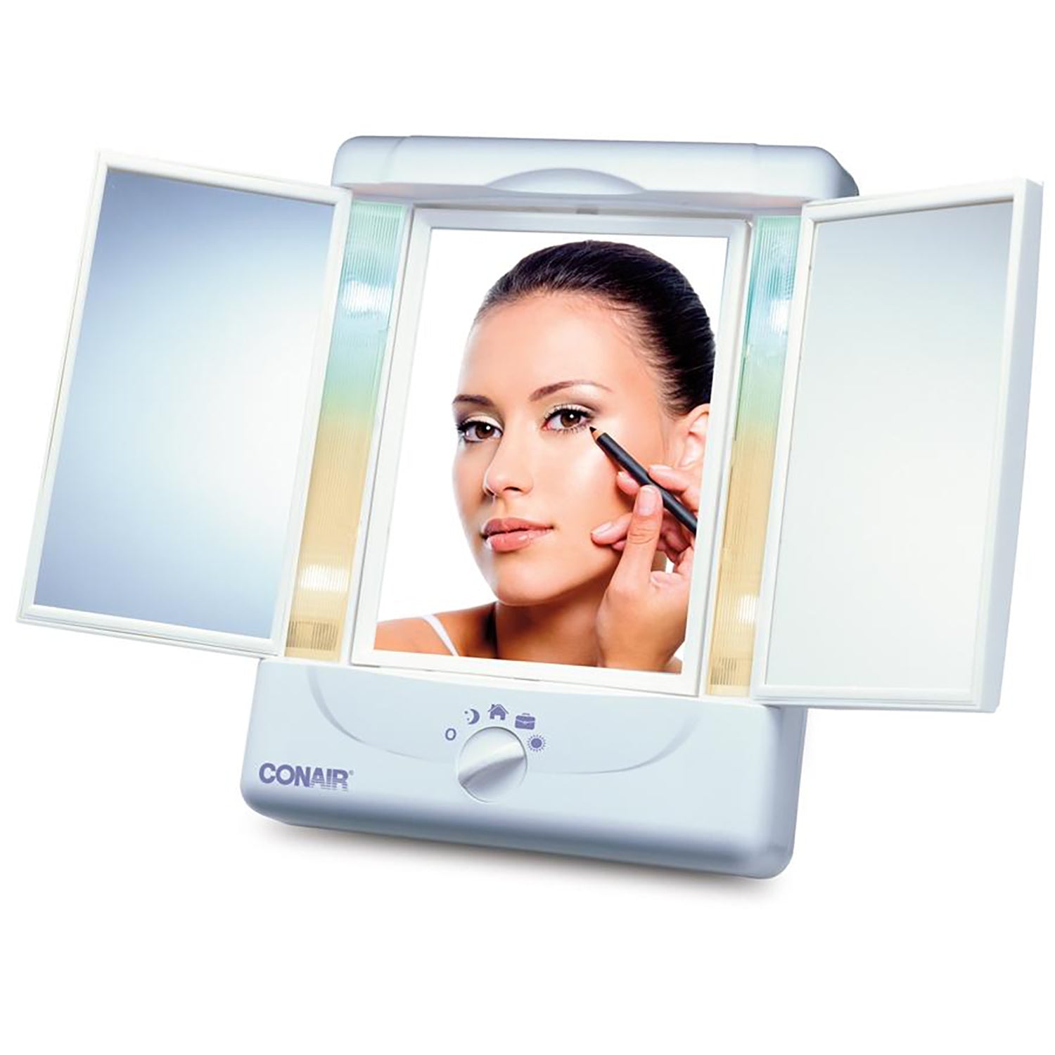 Conair TGTM7LXC - Miroir à Trois Volets avec 4 Réglages d'éclairage, Grossissement 5x ou 1x, Blanc - Simple Boutique