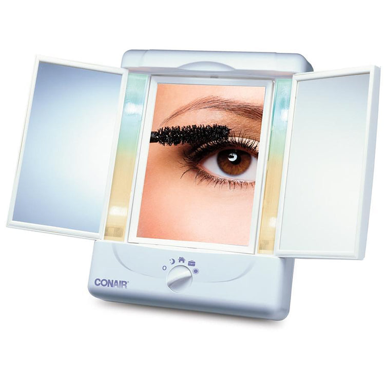 Conair TGTM7LXC - Miroir à Trois Volets avec 4 Réglages d'éclairage, Grossissement 5x ou 1x, Blanc - Simple Boutique
