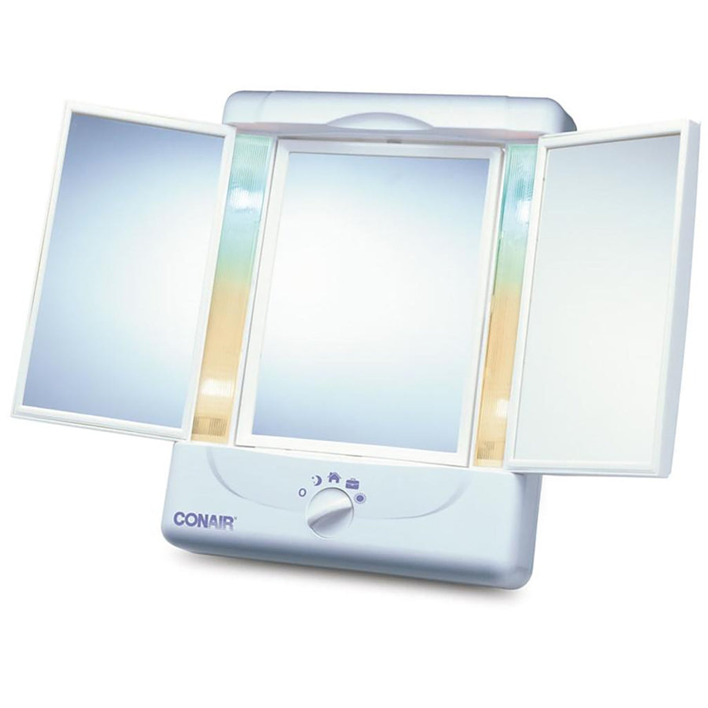 Conair TGTM7LXC - Miroir à Trois Volets avec 4 Réglages d'éclairage, Grossissement 5x ou 1x, Blanc