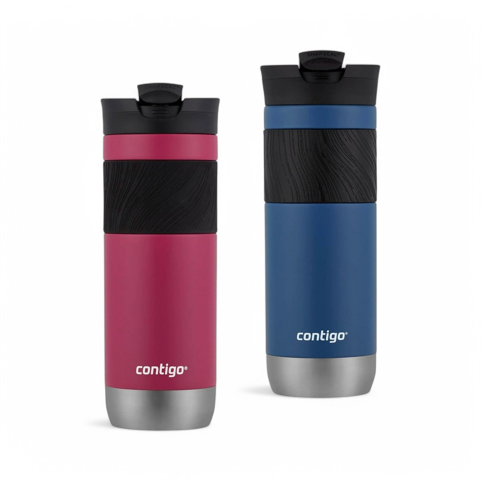 Contigo - Duo de Tasses de Voyage SNAPSEAL Byron en Acier Inoxydable, Isotherme, Capacité de 20oz / 568ml, Bleu Maïs et Rose Fruit du Dragon - Simple Boutique