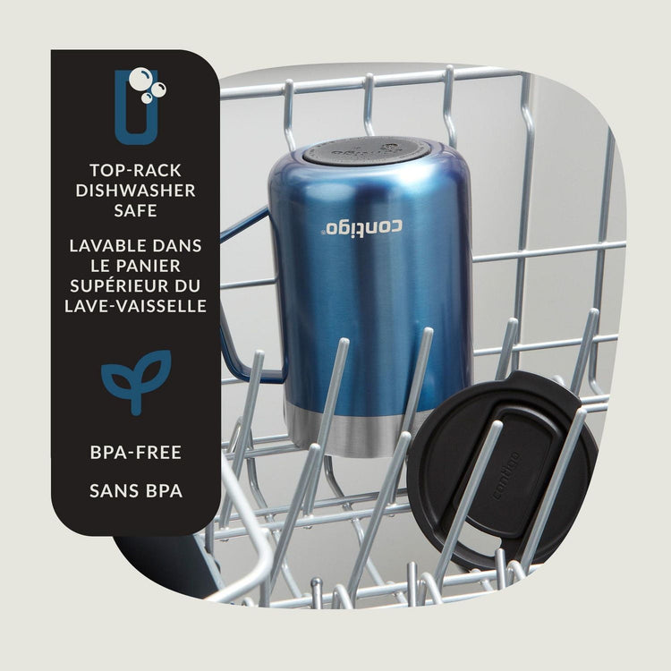 Contigo - Tasse de Voyage avec Anse Streetervlle en Acier Inoxydable avec Couvercle Coulissant, Isotherme, Capacité de 14oz / 414ml, Bleu Maïs - Simple Boutique