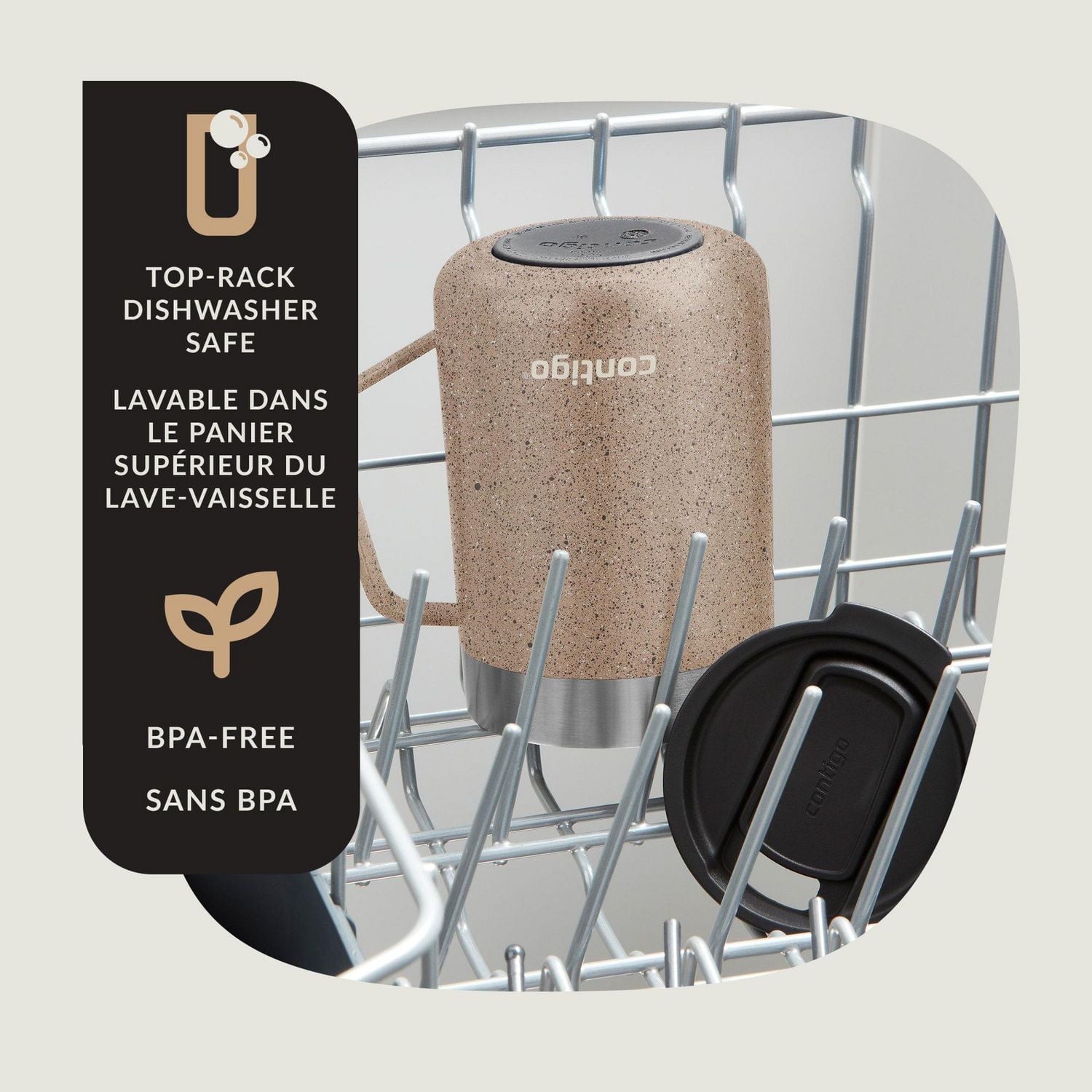 Contigo - Tasse de Voyage avec Anse Streetervlle en Acier Inoxydable avec Couvercle Coulissant, Isotherme, Capacité de 14oz / 414ml, Moucheté de Cassonade - Simple Boutique
