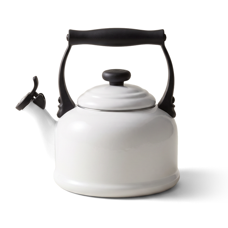 Cook & Fresca Bouilloire sifflante en acier au carbone émaillé - Blanc, 2,5 L - Simple Boutique
