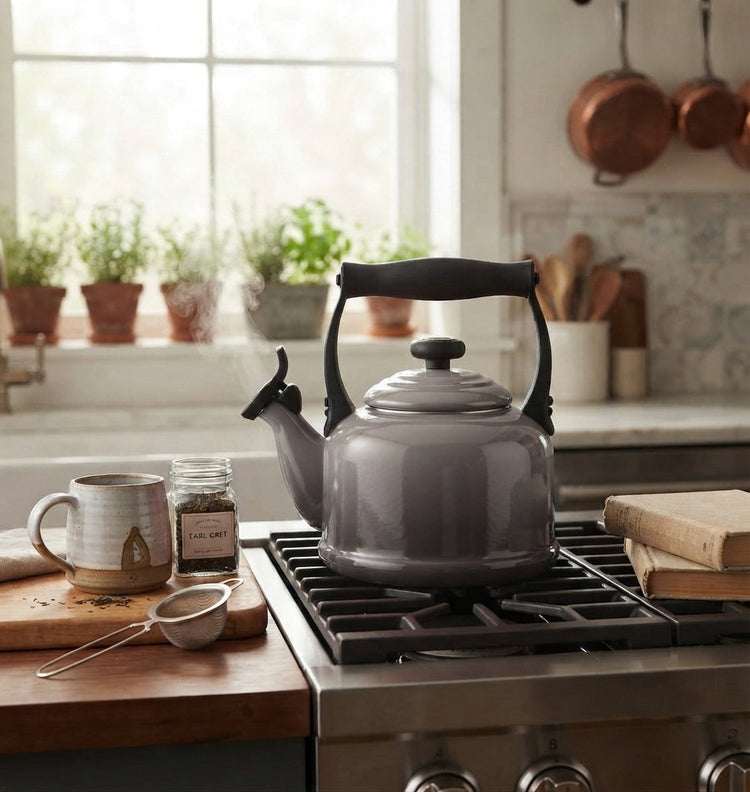 Cook & Fresca Bouilloire sifflante en acier au carbone émaillé - Gris Huître, 2,5 L - Simple Boutique