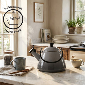 Cook & Fresca Bouilloire sifflante en acier au carbone émaillé - Gris huître, 2,1 L - Simple Boutique