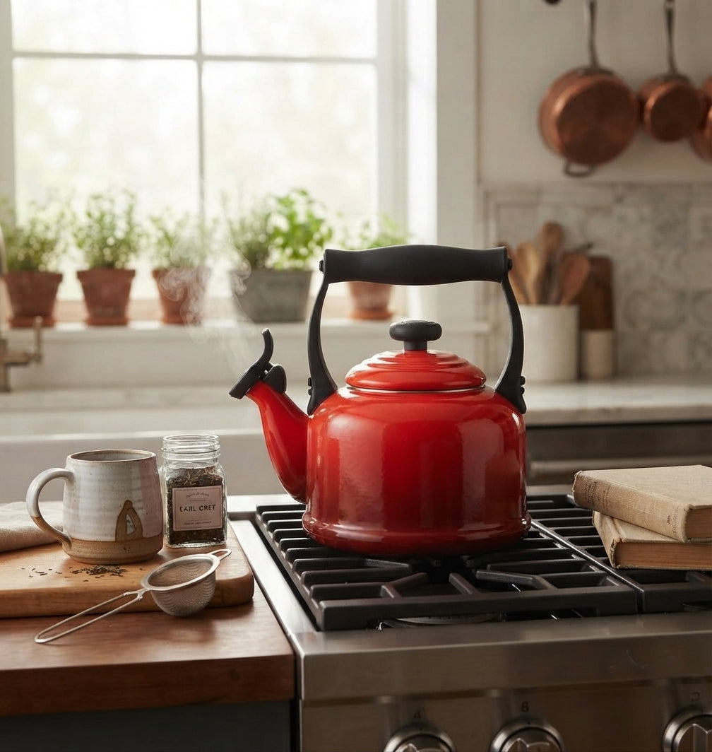 Cook & Fresca Bouilloire sifflante en acier au carbone émaillé - Rouge cerise, 2,5 L - Simple Boutique