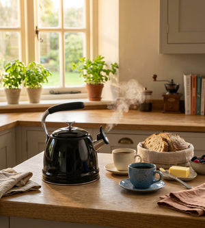Cook & Fresca Bouilloire sifflante en acier inoxydable - Noire, 3 L - Simple Boutique